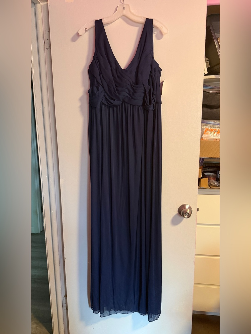 David's Bridal Deep Navy V-Neck Maxi Gown